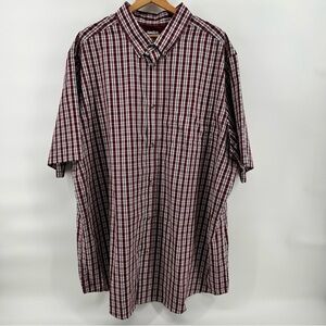 KingSize Plaid Shirt Mens 3XLT Big Tall Red White Short Sleeve Heritage NWOT